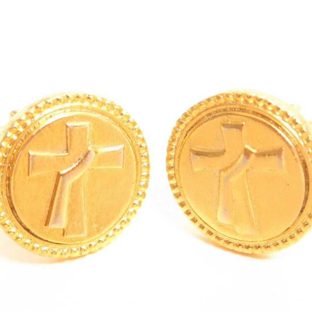 Vintage Christian Cross Design Gold‎ Cufflinks